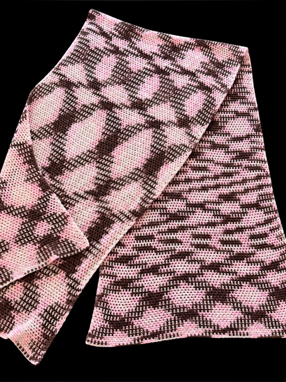handmade pink & brown crochet throw blanket – vintage style